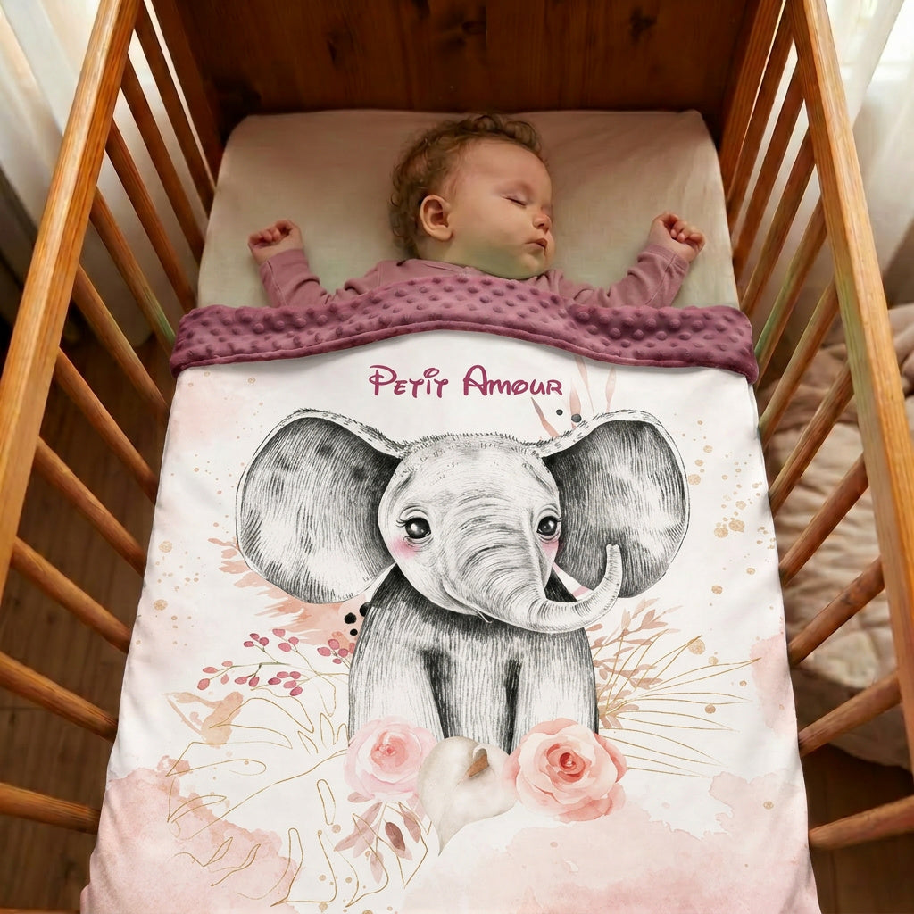 Couverture Plaid Bébé | Elephant Gold Savane | 70cm x 95cm | A Personnaliser
