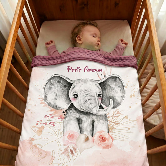 Couverture Plaid Bébé | Elephant Gold Savane | 70cm x 95cm | A Personnaliser