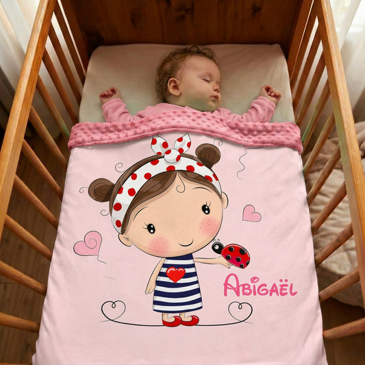 Couverture Plaid Bébé Fille Coccinelle | 70cm x 95cm | Minky au choix