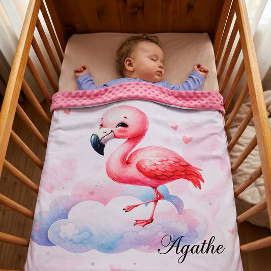 Couverture Plaid Bébé | Flamand Rose | 70cm x 95cm | A Personnaliser