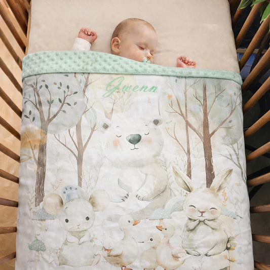 Couverture Plaid Bébé | Forêt Ours Blanc | 70cm x 95cm | A Personnaliser