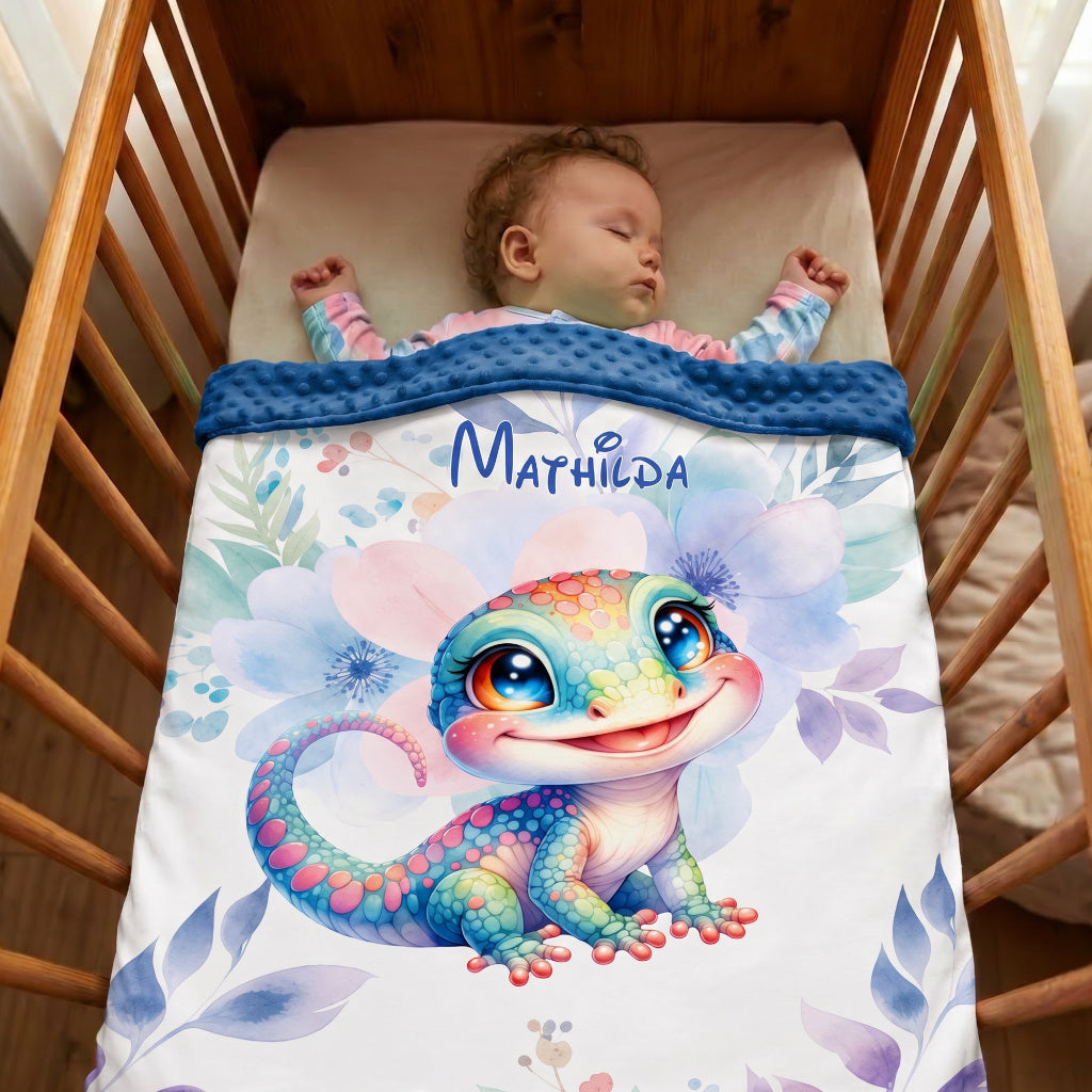 Couverture Plaid Bébé | Gecko Coloré | 70cm x 95cm | A Personnaliser