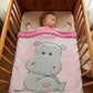 Couverture Plaid Bébé Hippopotame | 70cm x 95cm | Couleur minky au choix