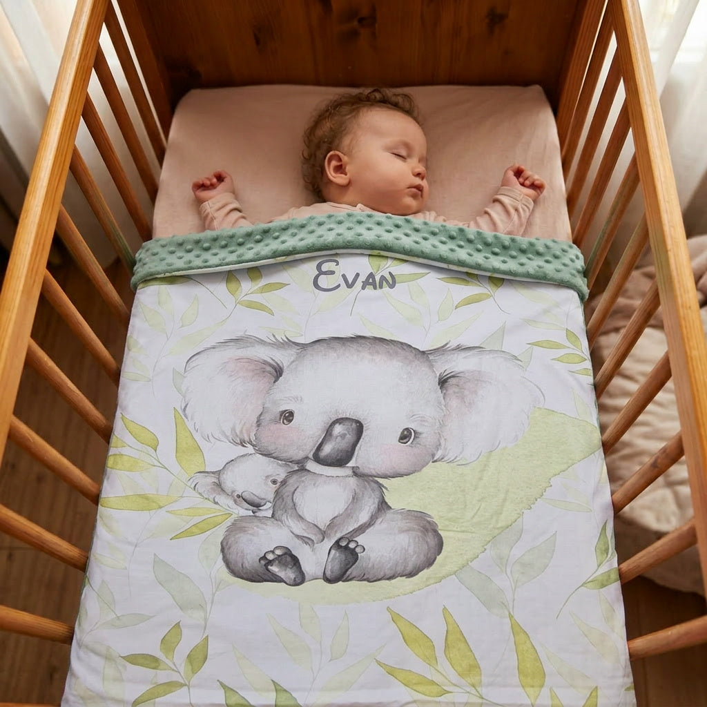 Couverture Plaid Bébé Koala | 70cm x 95cm | Couleur minky au choix