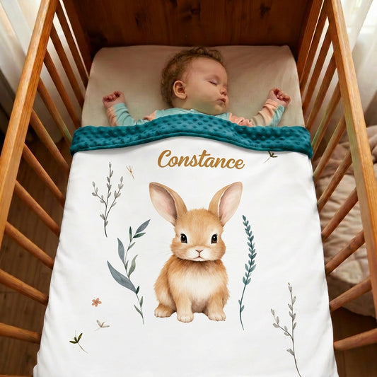 Couverture Plaid Lapin Forêt Enchantée | 70cm x 95cm | Minky au choix