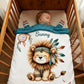 Couverture Plaid Bébé | Lion Boho Indien | 70cm x 95cm | A Personnaliser