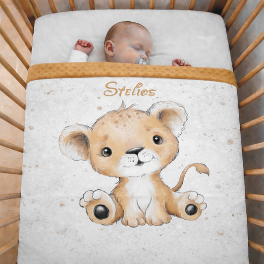 Couverture Plaid Bébé Lion Brun | 70cm x 95cm | Couleur minky au choix