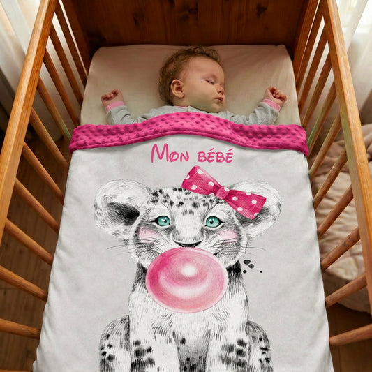 Couverture Plaid Bébé Lionceau Bulle Rose | 70cm x 95cm | Couleur minky au choix