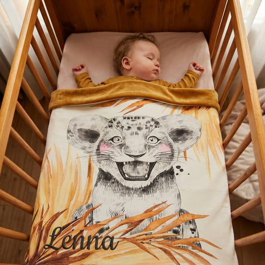 Couverture Plaid Bébé Lionceau Brun | 70cm x 95cm | Couleur minky au choix