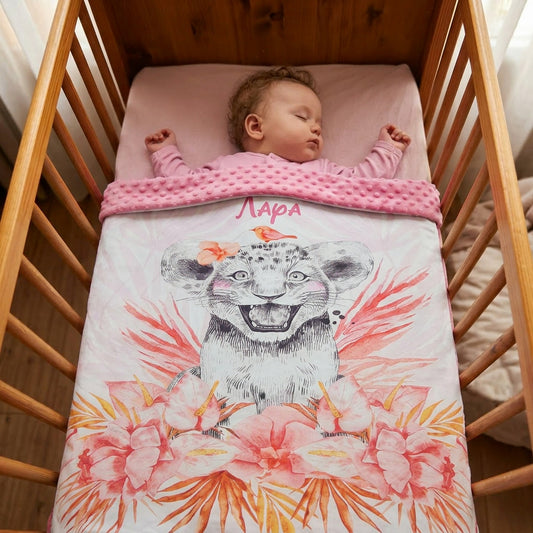 Couverture Plaid Bébé Lionceau Rose | 70cm x 95cm | Couleur minky au choix