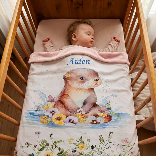 Couverture Plaid Bébé Loutre | 70cm x 95cm | Minky au choix