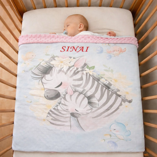 Couverture Plaid Bébé Zèbre | 70cm x 95cm | Couleur minky au choix