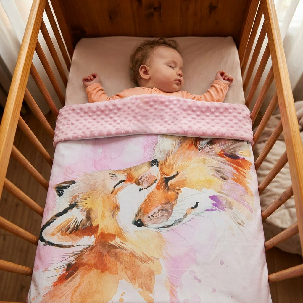 Couverture Plaid Bébé & Maman Renard  | 70cm x 95cm | Couleur minky au choix
