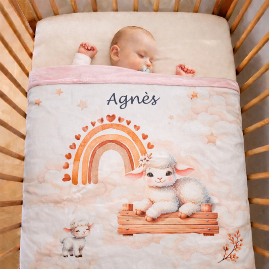 Couverture Plaid Bébé | Mouton Nuage Boho | 70cm x 95cm | A Personnaliser