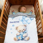 Couverture Plaid Bébé | Ourson Ballons Bleu | 70cm x 95cm | A Personnaliser