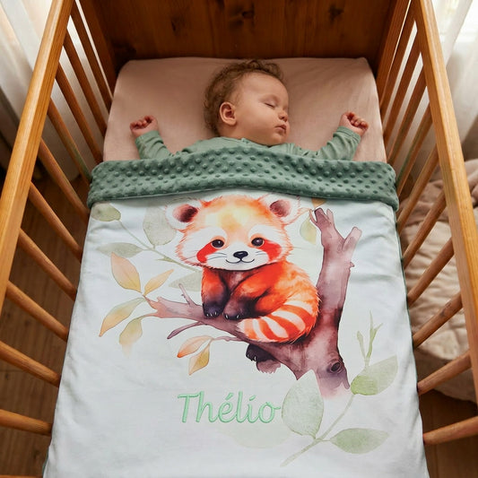 Couverture Plaid Panda Roux | 70cm x 95cm | Couleur minky au choix