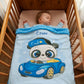 Couverture Plaid Bébé Panda Voiture | 70cm x 95cm | Couleur minky au choix