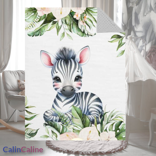 Couverture Plaid Bébé | Petit Zèbre Feuilles | 70cm x 95cm | A Personnaliser