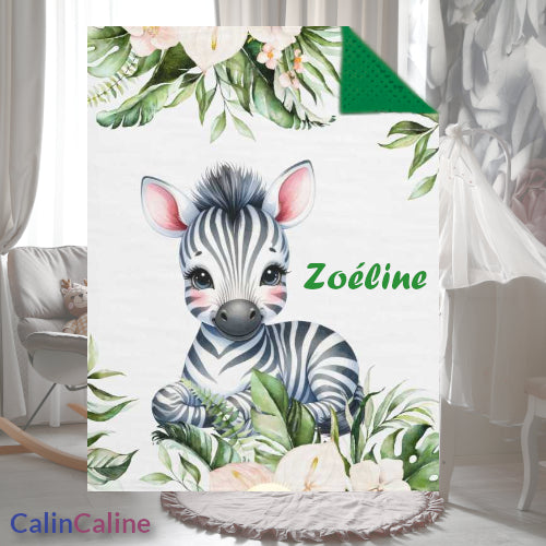 Couverture Plaid Bébé | Petit Zèbre Feuilles | 70cm x 95cm | A Personnaliser