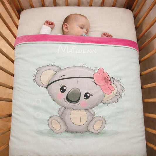 Couverture Plaid Bébé Koala Fille | 70cm x 95cm | Couleur minky au choix