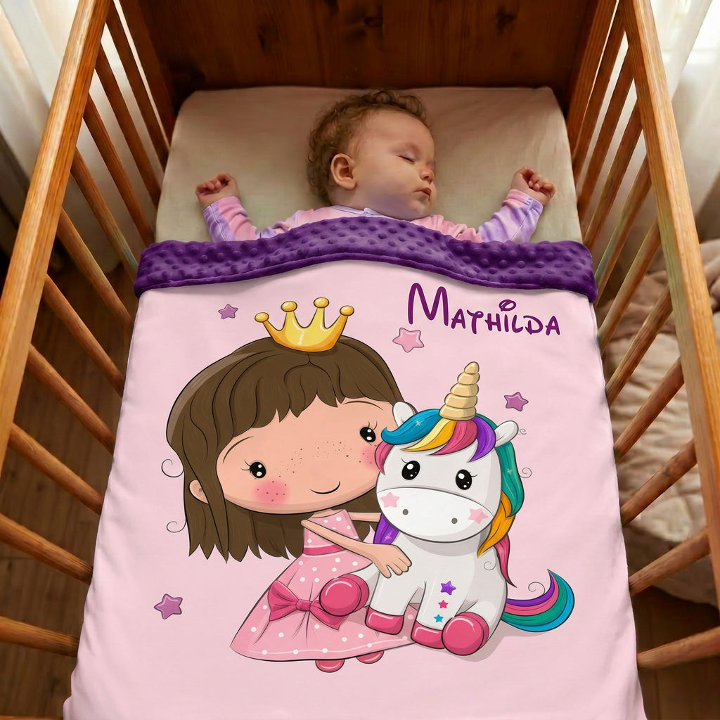 Couverture Plaid Bébé Princesse Licorne | 70cm x 95cm | Minky au choix