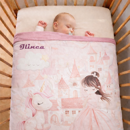 Couverture Plaid Bébé | Royaume Licorne | 70cm x 95cm | A Personnaliser