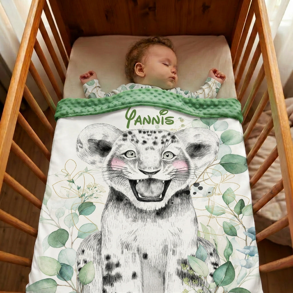 Couverture Plaid Bébé | Savane Eucalyptus | 70cm x 95cm | A personnaliser