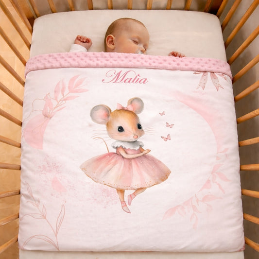 Couverture Plaid Souris Rose Poudré | 70cm x 95cm | Couleur minky au choix