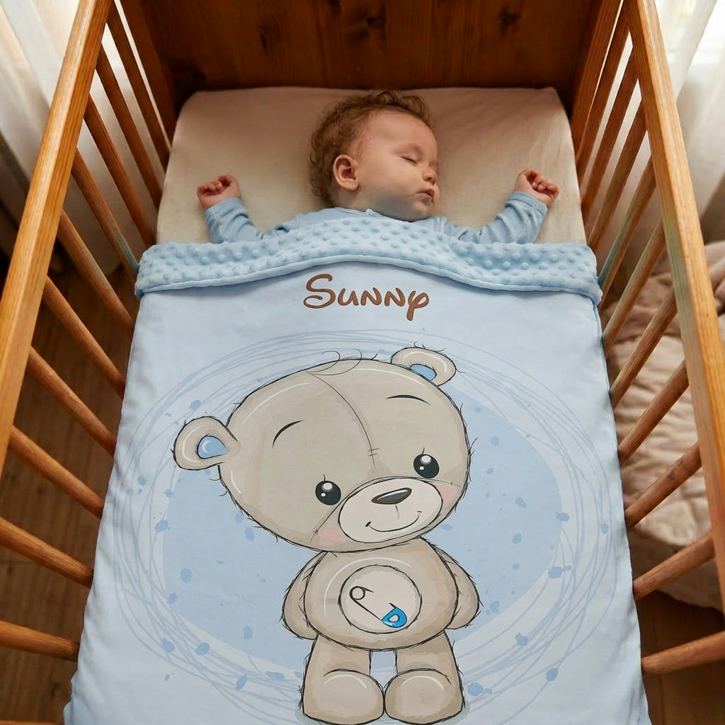 Couverture Plaid Bébé Teddy Boy | 70cm x 95cm | Couleur minky au choix