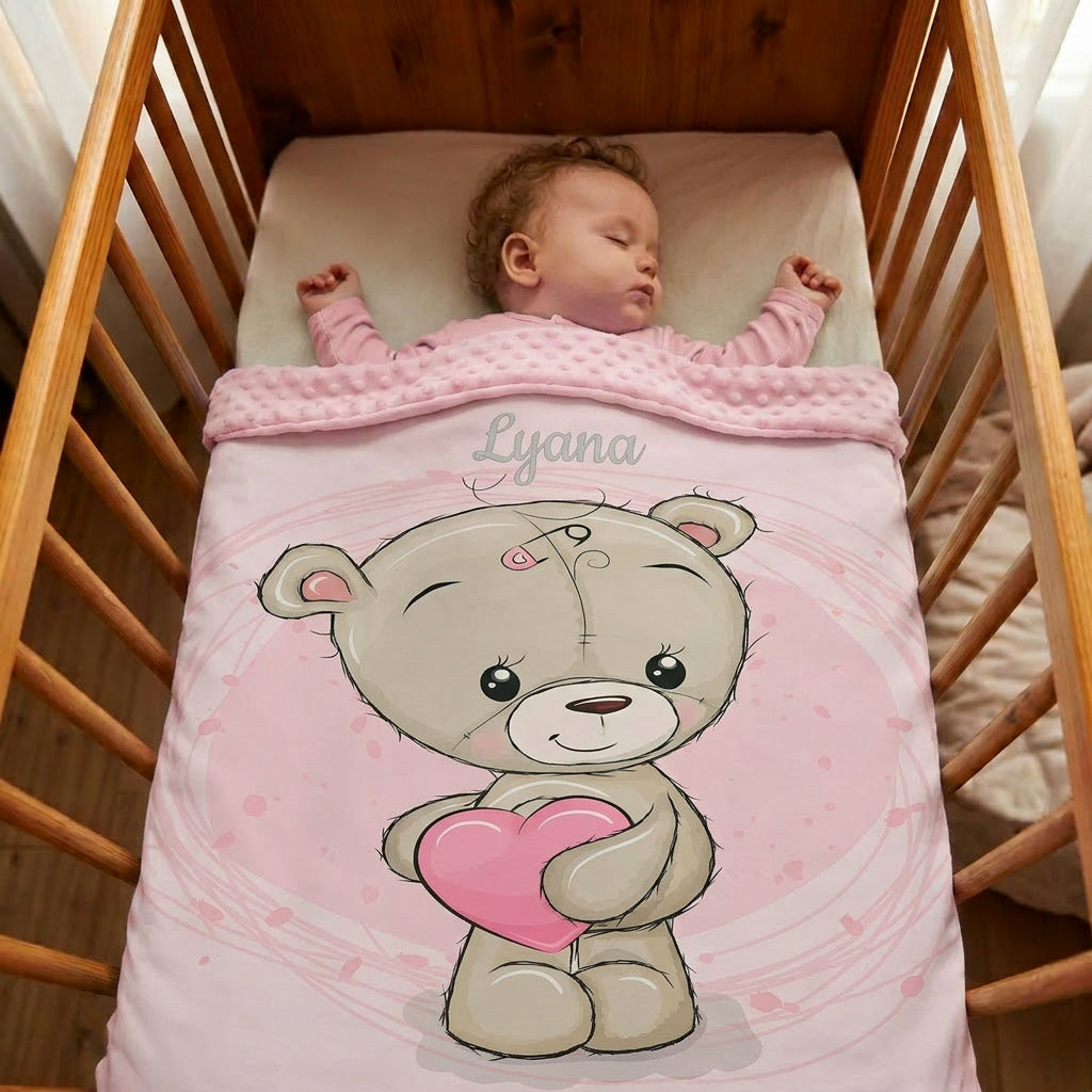 Couverture Plaid Bébé Teddy Girl | 70cm x 95cm | Couleur minky au choix