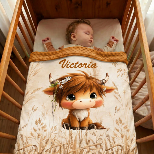 Couverture Plaid Bébé | Vachette Blé Beige | 70cm x 95cm | A Personnaliser