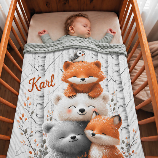 Couverture Plaid Bébé | Animaux Happy | 70cm x 95cm | A Personnaliser