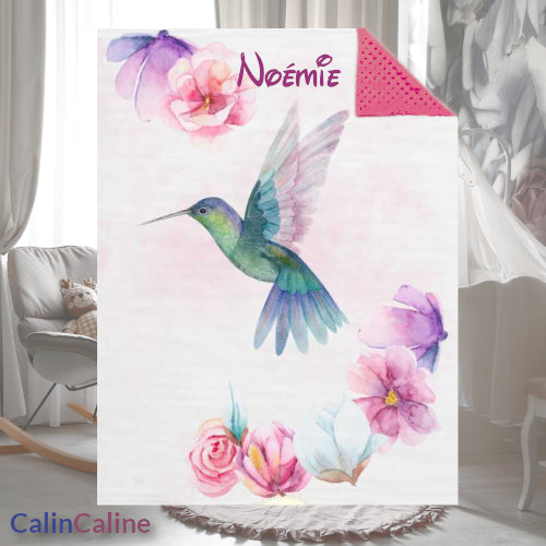 Couverture Plaid Bébé | Colibri et Fleurs | 70cm x 95cm | A Personnaliser