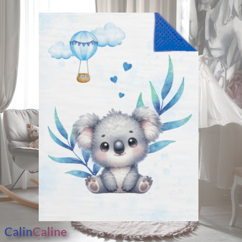 Couverture Plaid Bébé | Koala Ballon Bleu | 70cm x 95cm | A Personnaliser