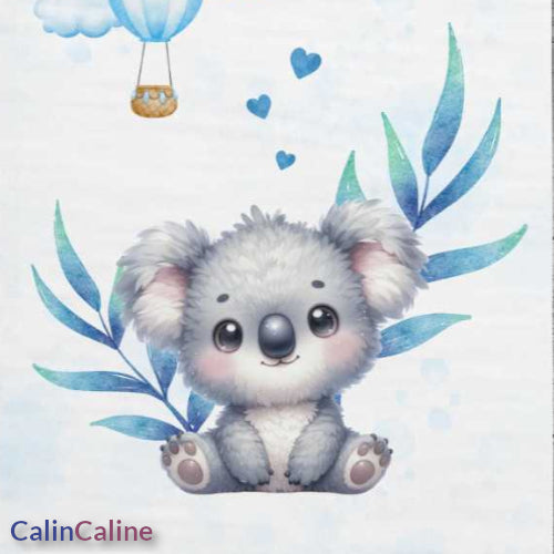 Couverture Plaid Bébé | Koala Ballon Bleu | 70cm x 95cm | A Personnaliser