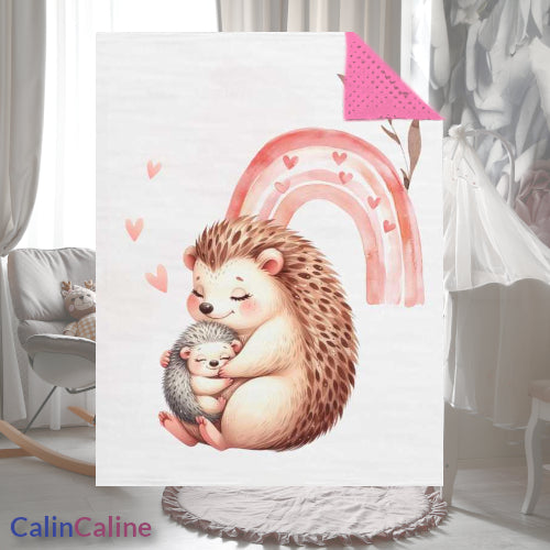 Couverture Plaid Bébé | Maman et Bébé Hérisson | 70cm x 95cm | A Personnaliser