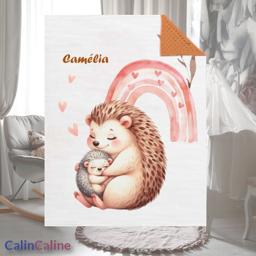 Couverture Plaid Bébé | Maman et Bébé Hérisson | 70cm x 95cm | A Personnaliser
