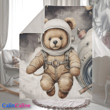 Couverture Plaid Bébé | Ourson Astronaute | 70cm x 95cm | A Personnaliser