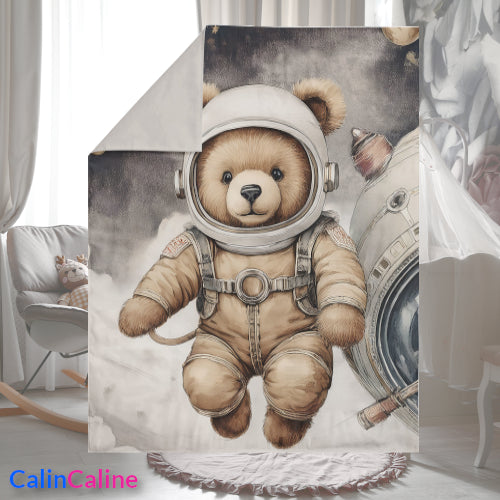 Couverture Plaid Bébé | Ourson Astronaute | 70cm x 95cm | A Personnaliser