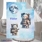 Couverture Plaid Bébé | Ourson Astronaute Bleu | 70cm x 95cm | A Personnaliser