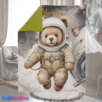 Couverture Plaid Bébé | Ourson Astronaute | 70cm x 95cm | A Personnaliser