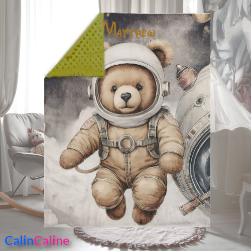 Couverture Plaid Bébé | Ourson Astronaute | 70cm x 95cm | A Personnaliser
