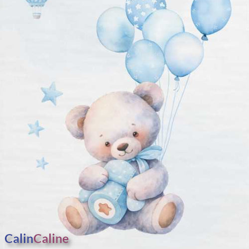 Couverture Plaid Bébé | Ourson Ballons Bleu | 70cm x 95cm | A Personnaliser