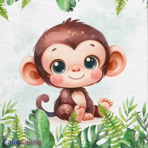 Couverture Plaid Bébé | Singe Bébé Feuilles | 70cm x 95cm | A Personnaliser