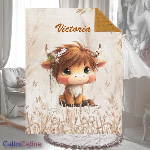 Couverture Plaid Bébé | Vachette Blé Beige | 70cm x 95cm | A Personnaliser