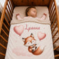 Couverture Plaid Bébé | Renard & Ballon Coeur | 70cm x 95cm | A Personnaliser