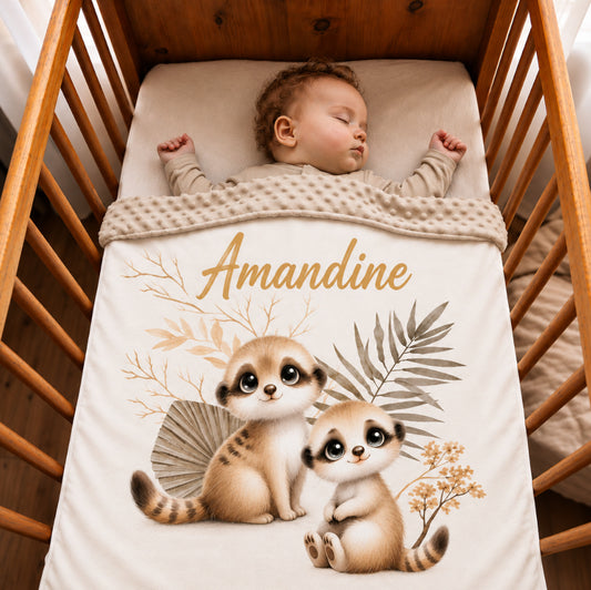 Couverture Plaid Bébé | Suricates Boho | 70cm x 95cm | A Personnaliser