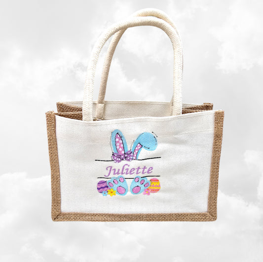 Petit Sac en Jute 23cm Personnalisé | Pâques | Œufs Fille