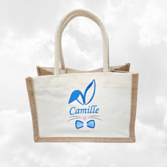 Petit Sac en Jute 23cm Personnalisé | Pâques | Lapinou Garçon
