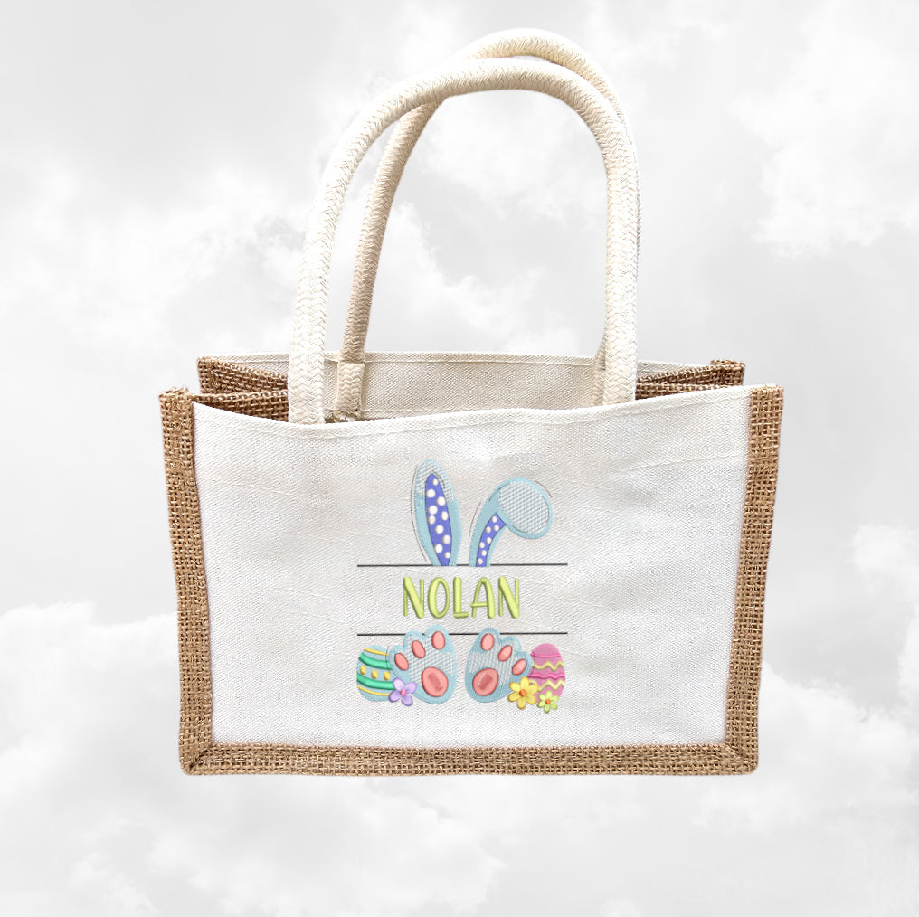 Petit Sac en Jute 23cm Personnalisé | Pâques | Œufs Garçon